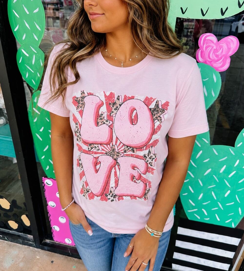 All You Need Is Love Pink & Leopard Tee